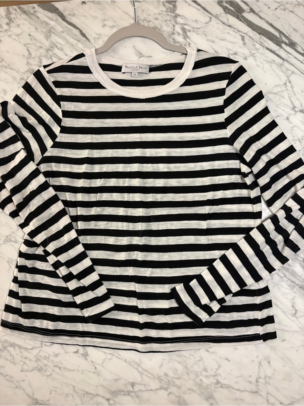 Michael Stars Black and White Striped Long Sleeve T Shirt